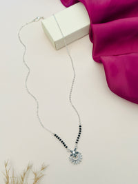 Thumbnail for Dazzling American Diamond Mangalsutra with black beads and silver pendant by Abdesigns