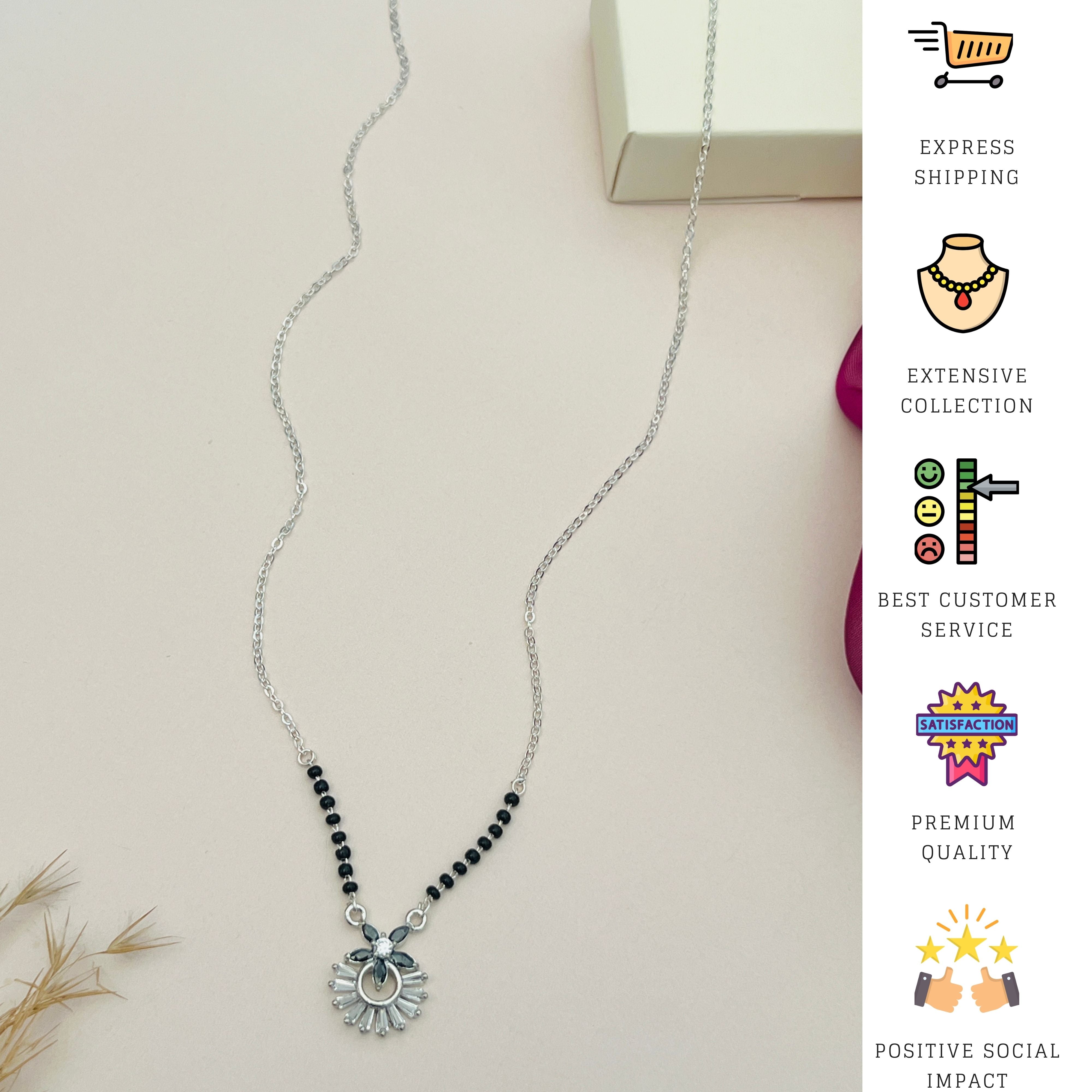 Dazzling American Diamond Mangalsutra by Abdesignsjewellery with black beads and silver pendant