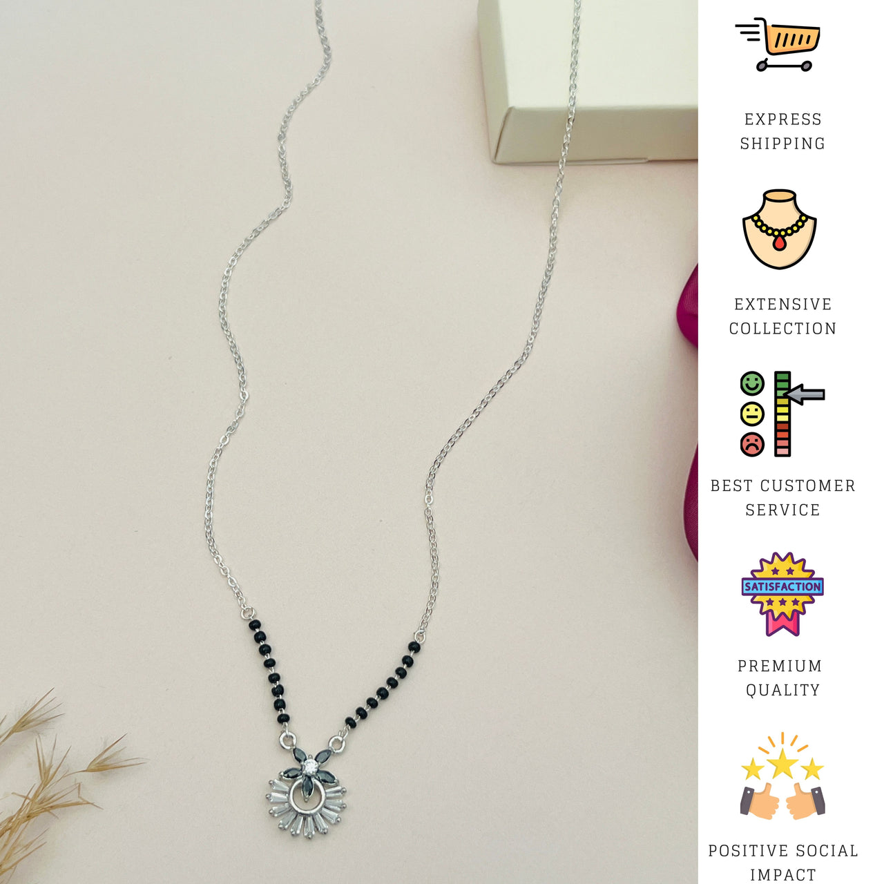 Dazzling American Diamond Mangalsutra by Abdesignsjewellery with black beads and silver pendant