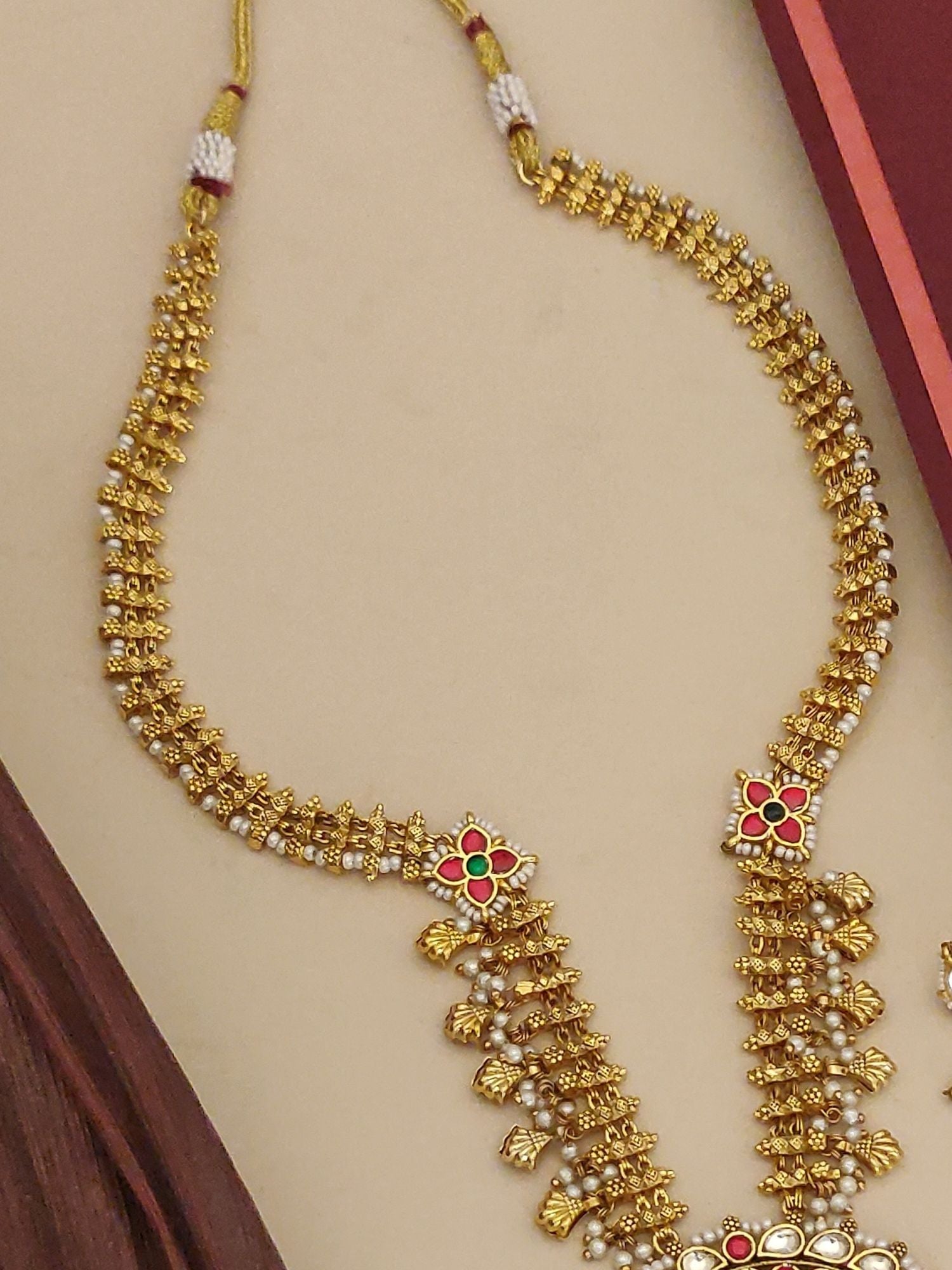 Abdesignsjewellery designer bridal artificial jewelry set gold necklace with intricate floral and bead detailing