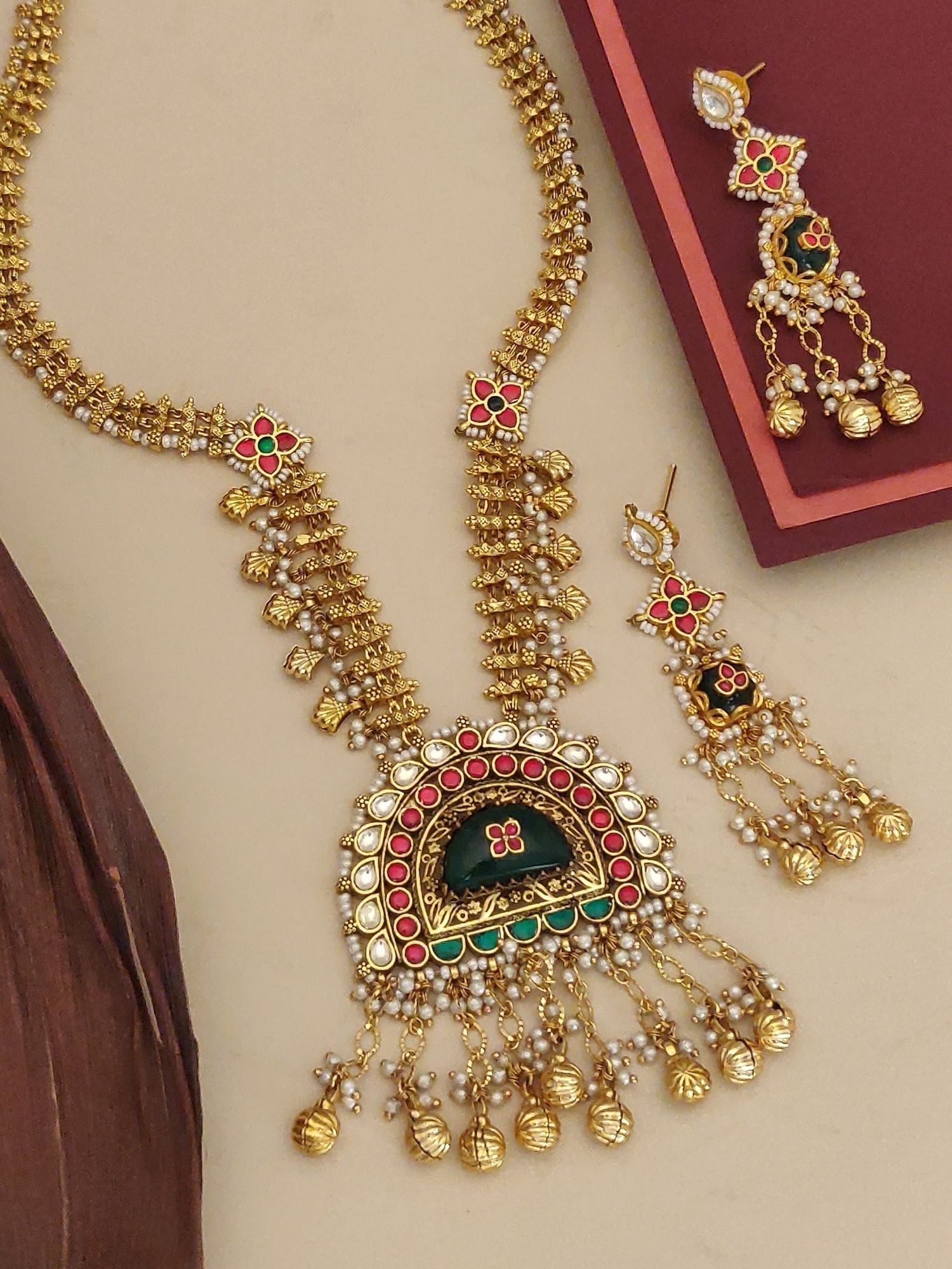 Designer Bridal Artificial Jewelry Set Long Gold Plated Necklace