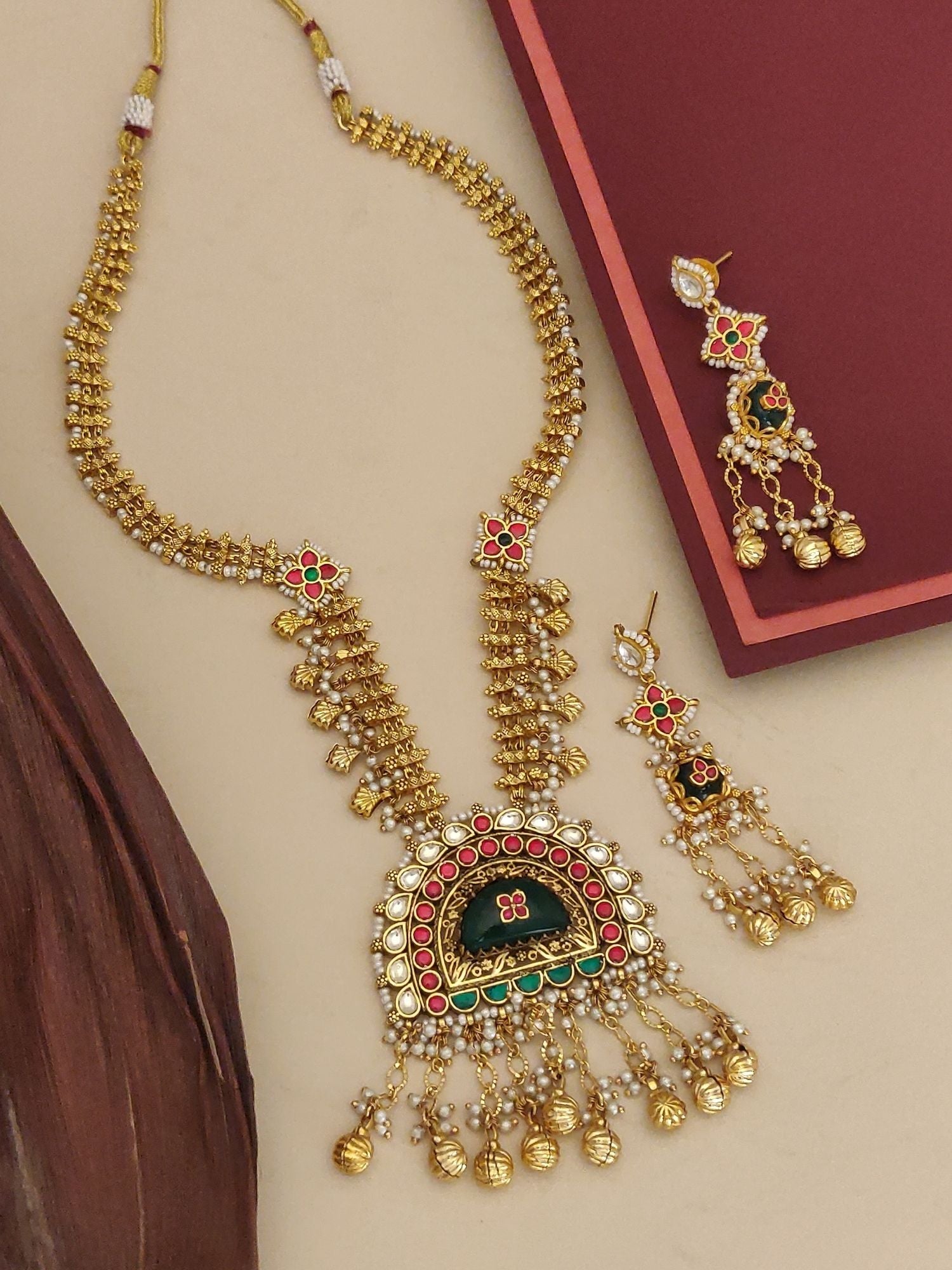 Abdesignsjewellery designer bridal artificial jewelry set with gold-tone necklace and matching earrings