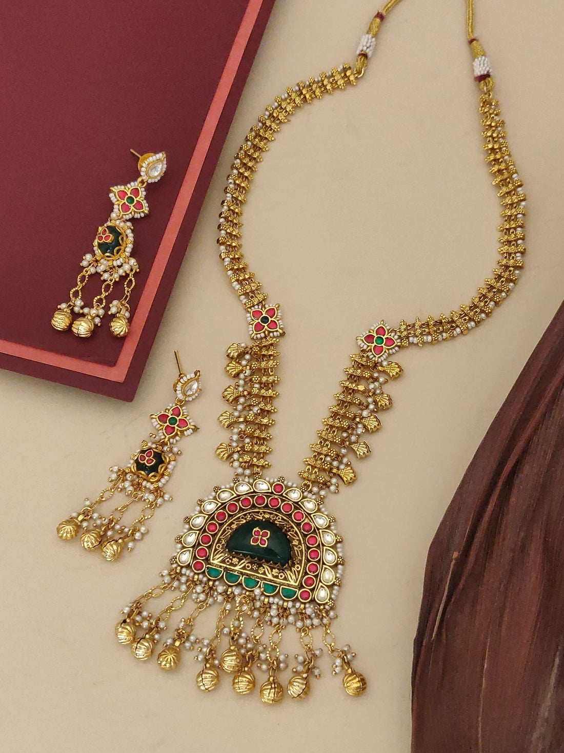Abdesignsjewellery designer bridal artificial jewelry set with gold-tone necklace and matching earrings