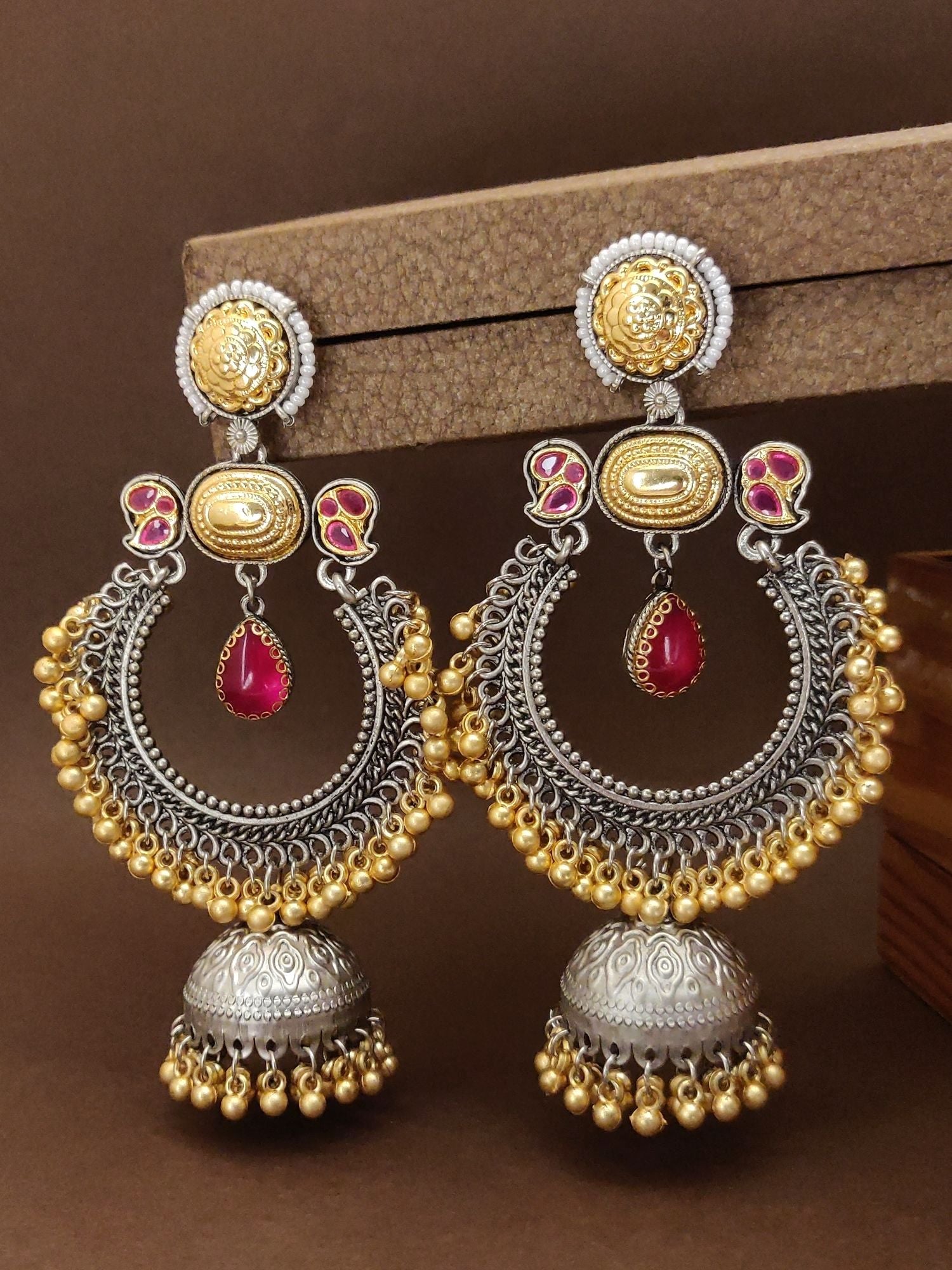 Abdesignsjewellery Dual Tone Plated Chandbali Earring with intricate design and vibrant colors