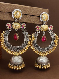 Thumbnail for Dual Tone Plated Chandbali Earring with intricate gold and silver detailing and colorful gemstone accents
