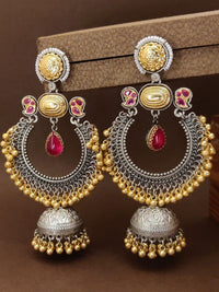Thumbnail for Stunning Dual Tone Plated Chandbali Earring with intricate designs and colorful embellishments