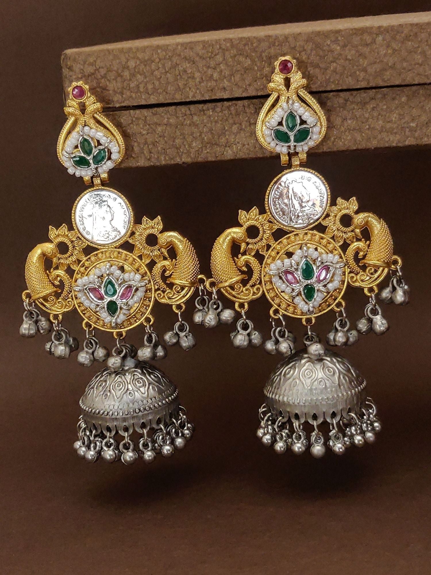 Dual Tone Plated Peacock Earrings with intricate detailing and elegant hanging embellishments