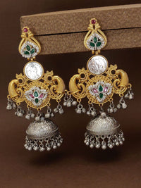 Thumbnail for Dual Tone Plated Peacock Earrings with intricate detailing and elegant hanging embellishments