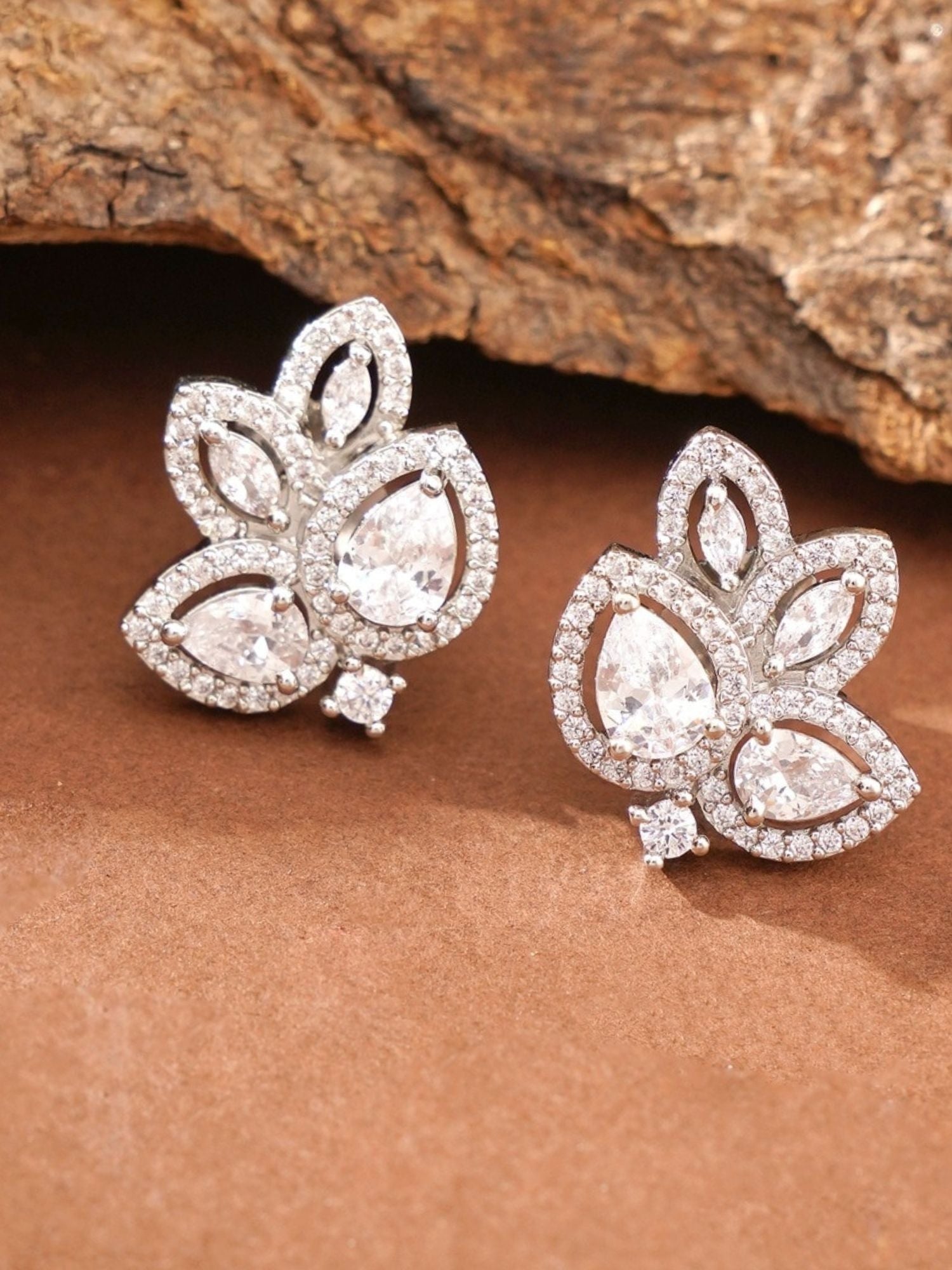Abdesignsjewellery sterling silver crystal floral earrings pair featuring marquise and pear stones elegant designer floral studs