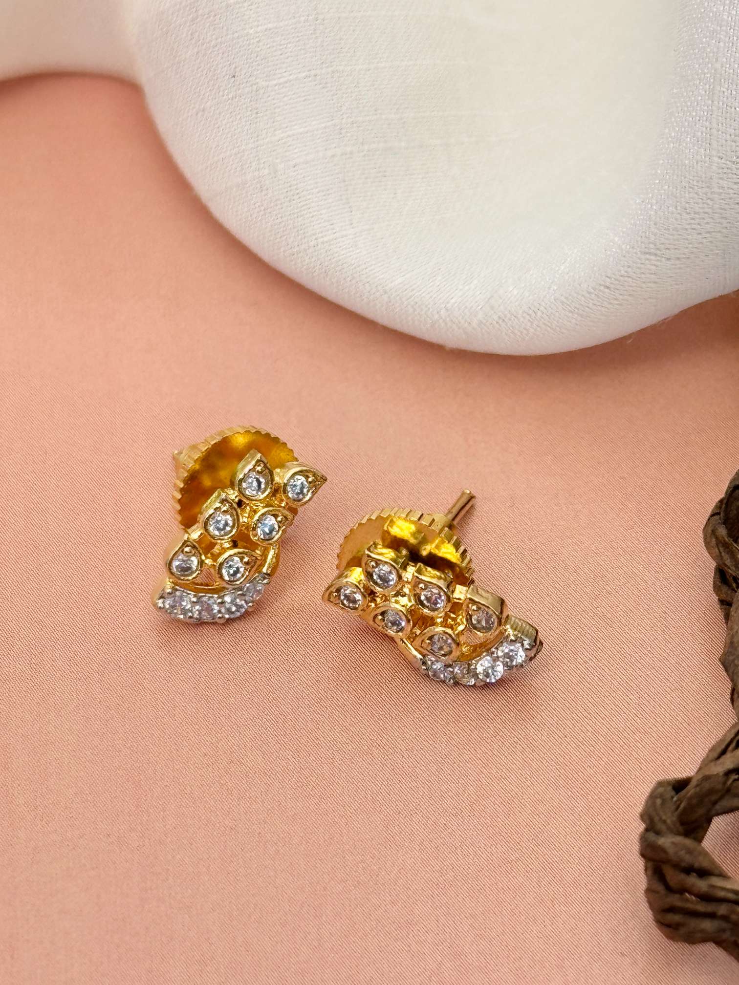 Elegant Gold Plated American Diamond Mangalsutra Set stud earrings with sparkling stones by Abdesignsjewellery