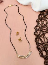 Thumbnail for Elegant Gold Plated American Diamond Mangalsutra Set with black beads and matching earrings by Abdesignsjewellery