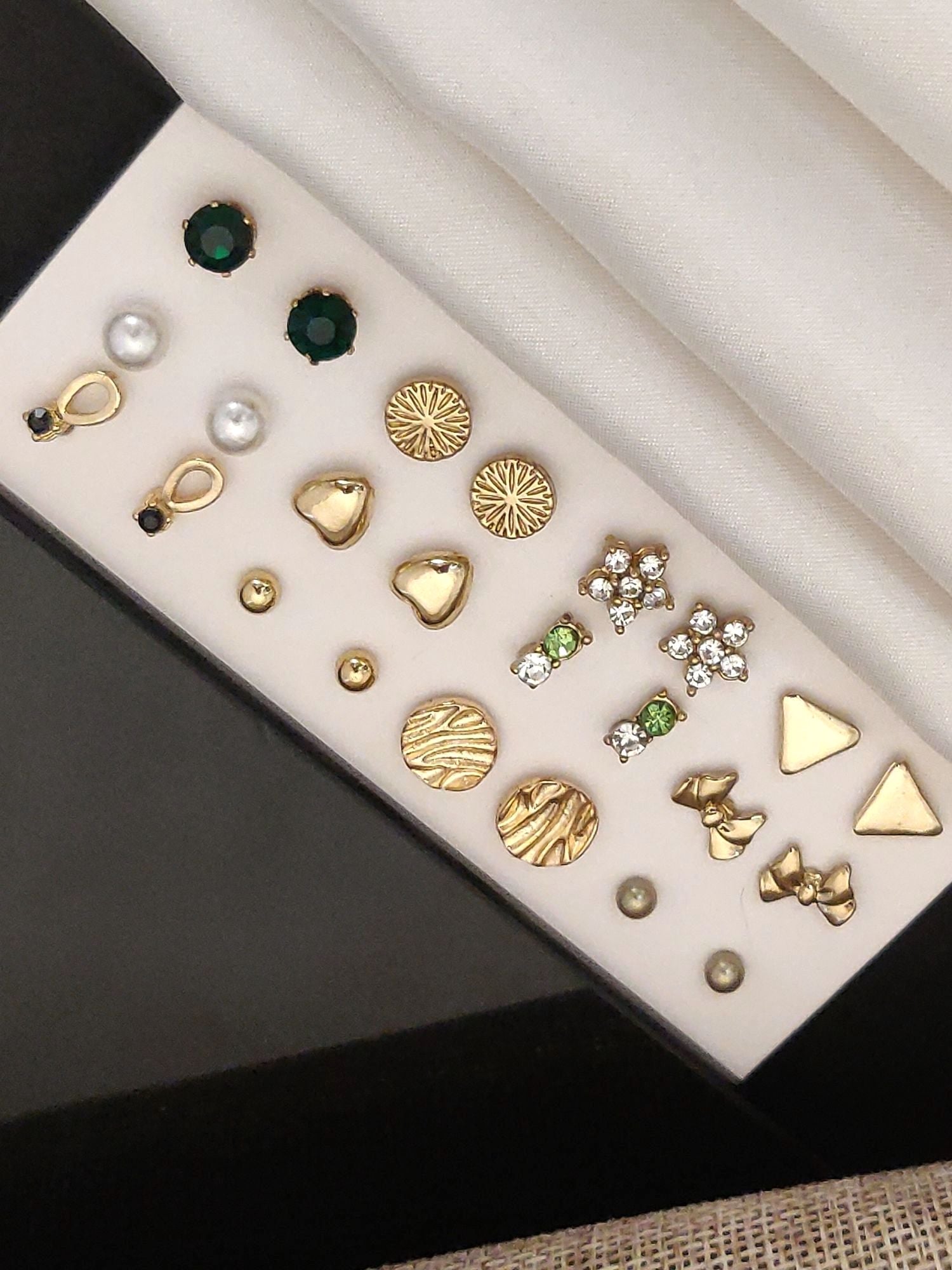 Elegant Set Of 12 Gold Plated Studs Earring Combo featuring various designs and colors
