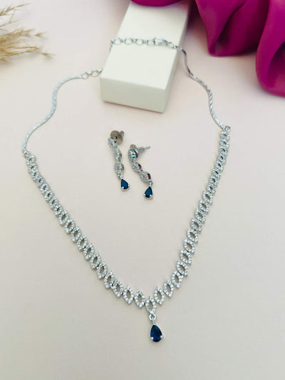 Elegant Blue Drop American Diamond Necklace Set