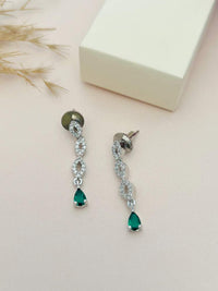 Thumbnail for Elegant Silver Plated American Diamond Necklace Set featuring silver chain with green teardrop stones