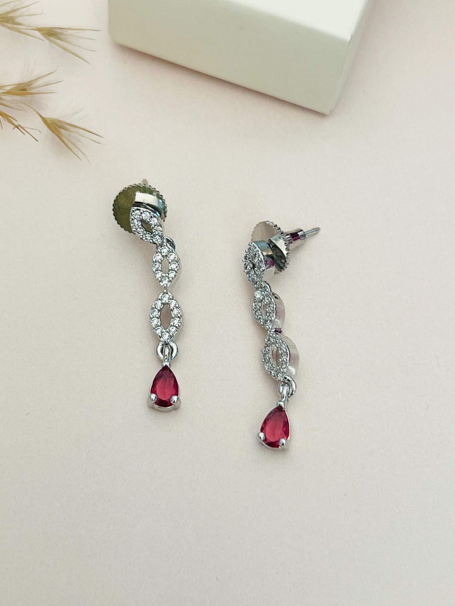 Elegant Silver Plated American Diamond Necklace Set featuring silver and red gemstones from Abdesignsjewellery