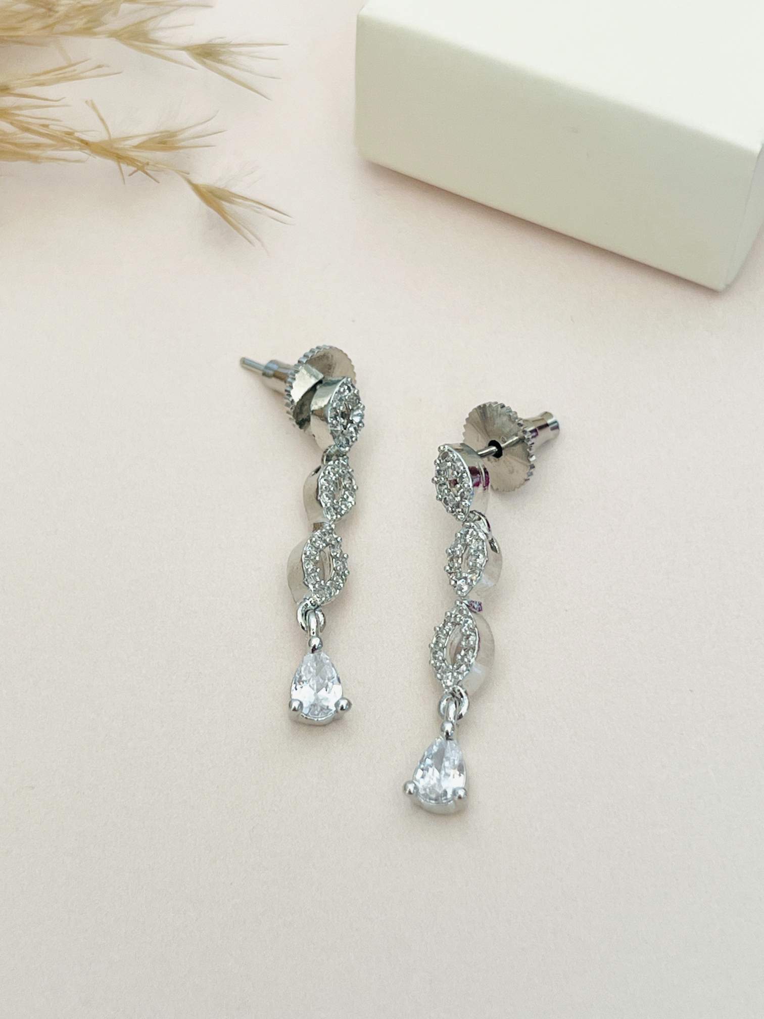 Elegant Silver Plated American Diamond Necklace Set featuring sparkling drop earrings by Abdesignsjewellery