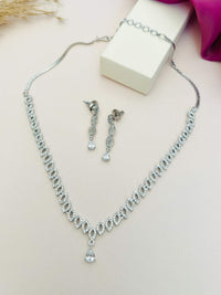 Thumbnail for Elegant Silver Plated American Diamond Necklace Set by Abdesignsjewellery with matching earrings