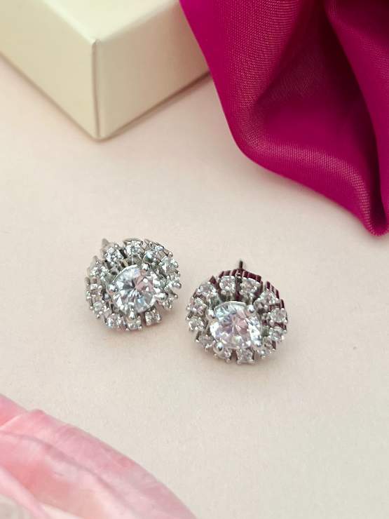 Emerald & CZ Stud Earrings - Elegant Silver by Abdesignsjewellery featuring sparkling cubic zirconia stones