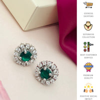 Thumbnail for Abdesignsjewellery Emerald & CZ Stud Earrings - Elegant Silver with green emerald center stones surrounded by clear cubic zirconia