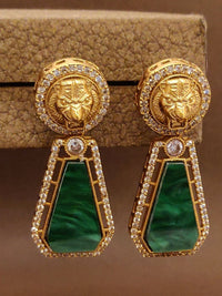 Thumbnail for Elegant Emerald Sabyasachi Earrings with Gold Accents and Sparkling Rhinestones