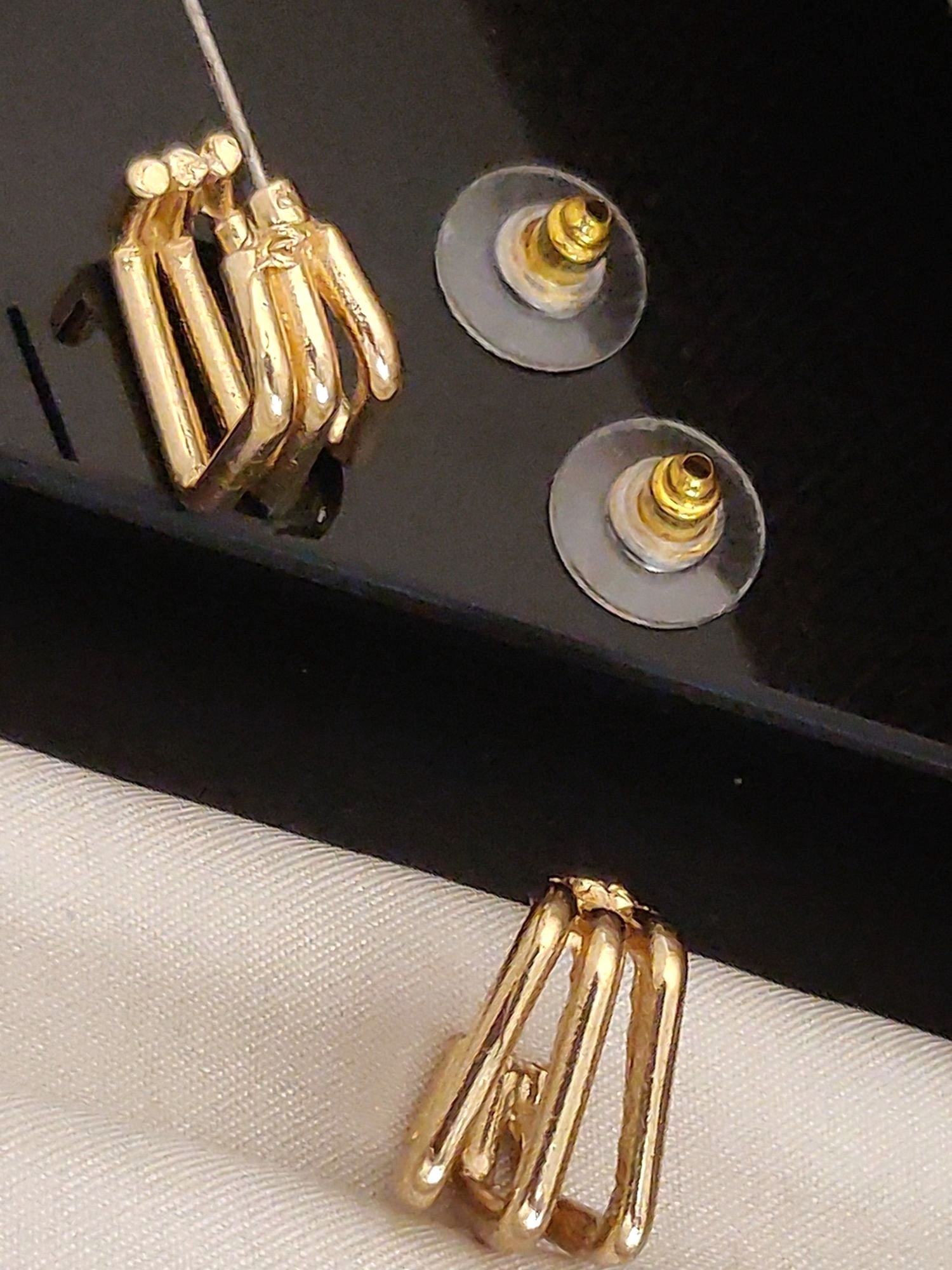 Abdesignsjewellery Fancy Gold Plated Western Studs Earring set with triple looped gold bars and clear backs