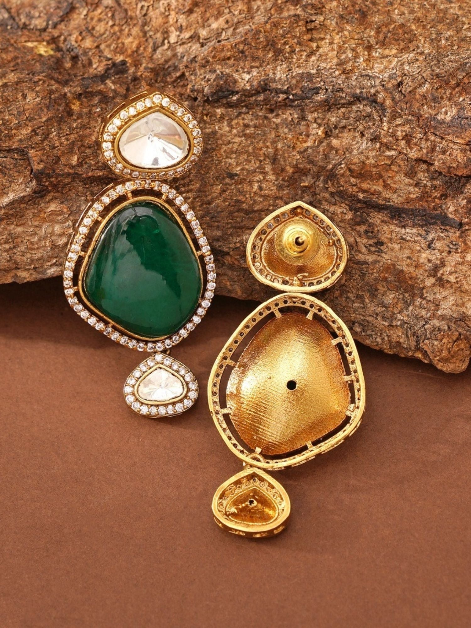 Abdesignsjewellery fashion polki necklace with earrings featuring green teardrop stone gold plated setting and crystal accents