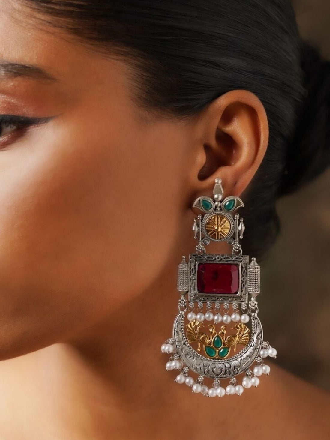 Stunning German silver earrings combo with intricate designs and colorful embellishments