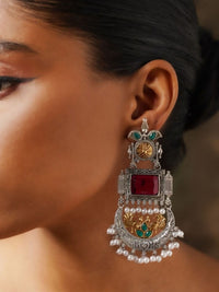 Thumbnail for Stunning German silver earrings combo with intricate designs and colorful embellishments
