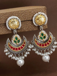 Thumbnail for German Silver Plated Chandbali Earrings with intricate design and colorful embellishments