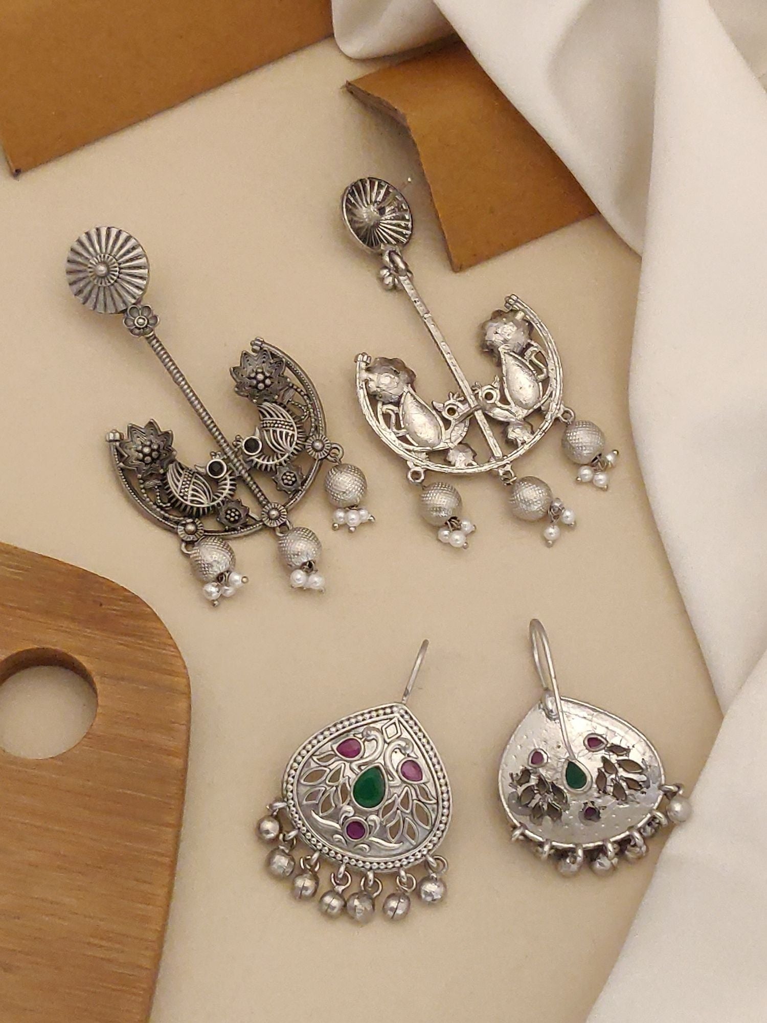 German Silver Set Of 2 Earring Combo featuring intricate designs and colorful accents