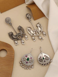 Thumbnail for German Silver Set Of 2 Earring Combo featuring intricate designs and colorful accents