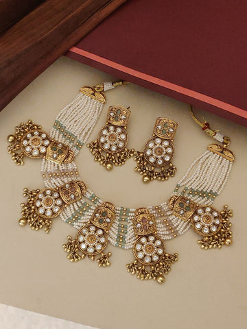 Abdesigns Jewellery Traditional Necklace with Pearl Beads and Gold Detailing for Festive Occasions