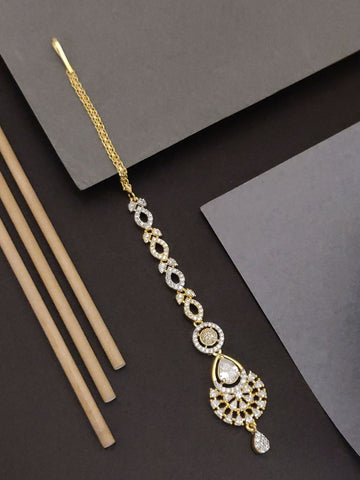 Elegant Gold Plated American Diamond Maangtikka with intricate design and sparkling stones