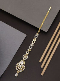 Thumbnail for Gold Plated American Diamond Maangtikka with intricate design and sparkling details for elegant looks