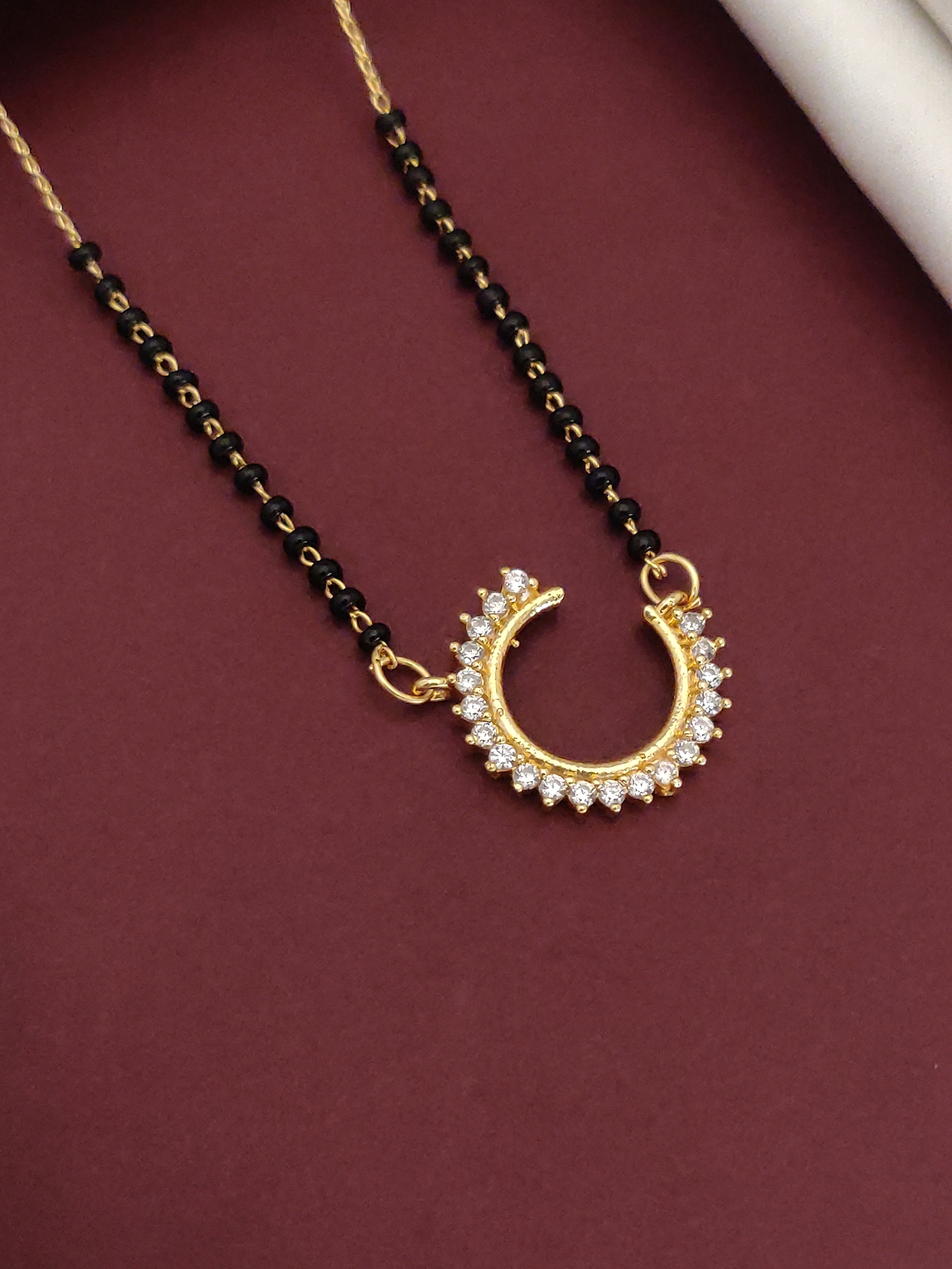 American Diamond Mangalsutra with Elegant Design and Black Beads