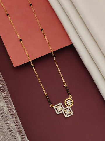 Gold Plated American Diamond Mangalsutra by Abdesignsjewellery with intricate square and round pendant design