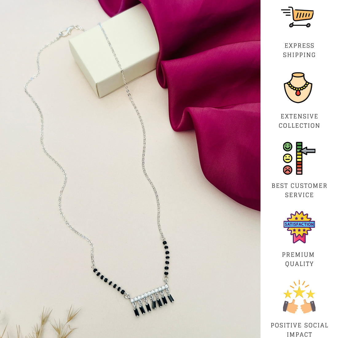 Gold Plated American Diamond Mangalsutra with black beads and delicate hanging design