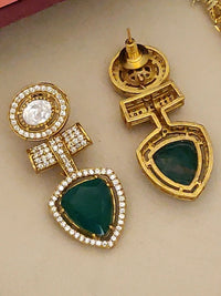 Thumbnail for Gold Plated American Diamond Necklace Set featuring elegant green stones and sparkling accents