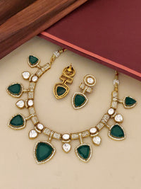 Thumbnail for Gold Plated American Diamond Necklace Set with Green and Clear Stones for Elegant Occasions