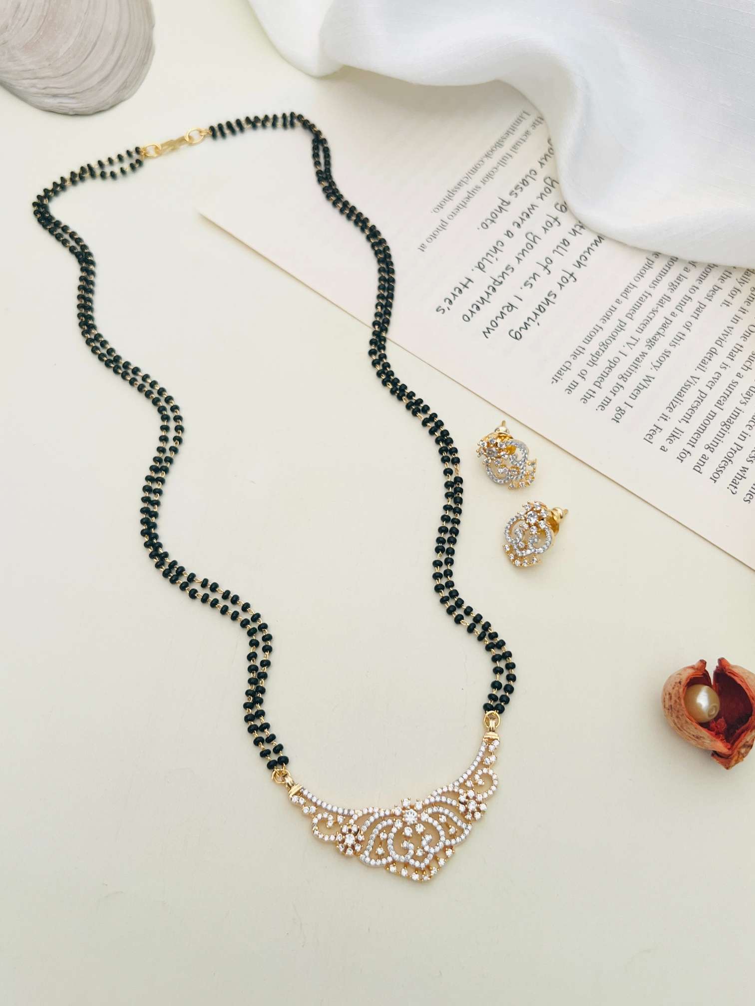 Gold Plated American Diamond Wedding Mangalsutra Set with Elegant