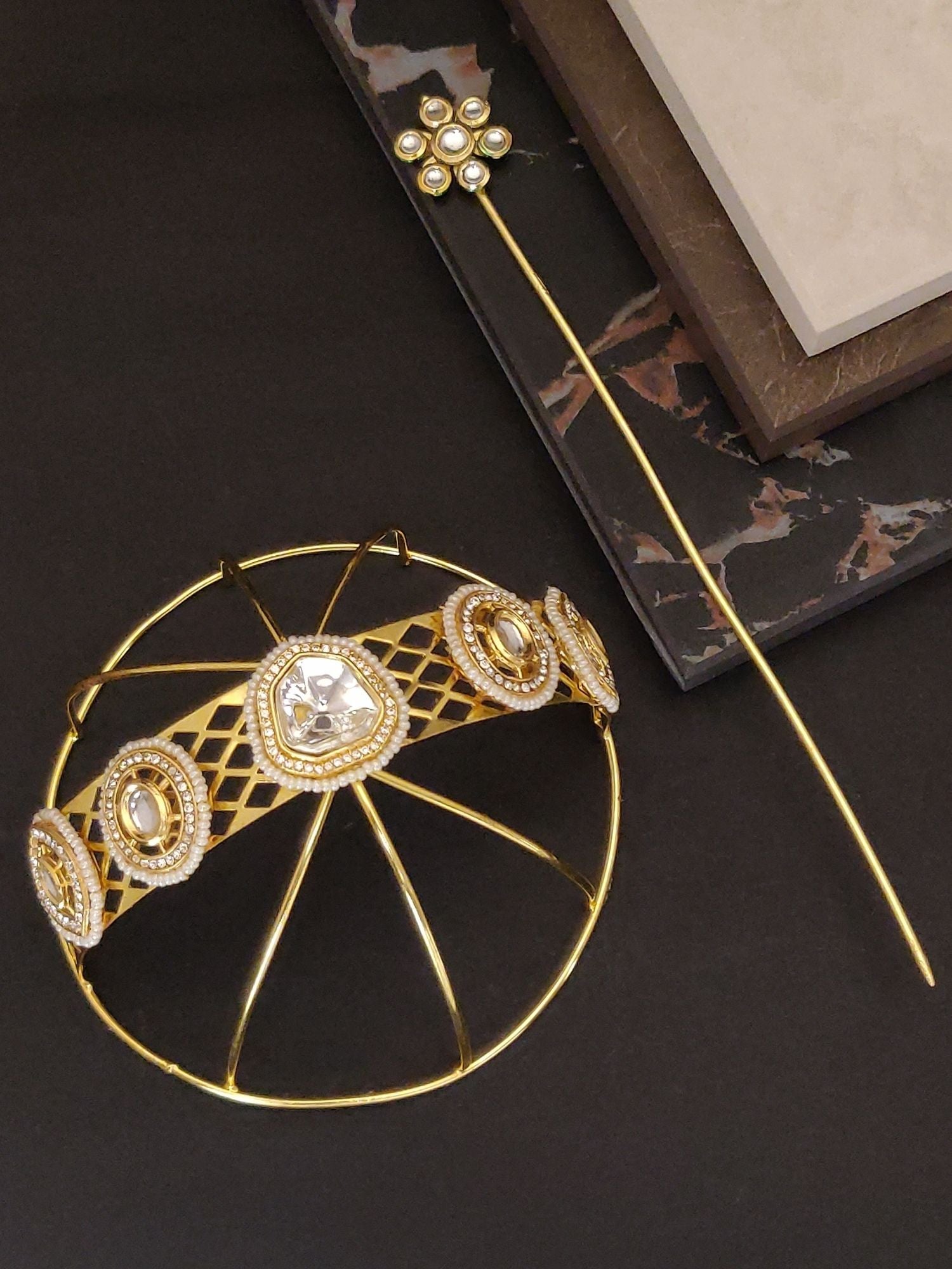 Gold Plated Antique Hair Bun Cage with Decorative Floral Design for Elegant Hairstyles
