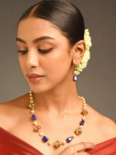 Gold Plated Jaipuri Royal Blue Multibeads Pearl Mala Set