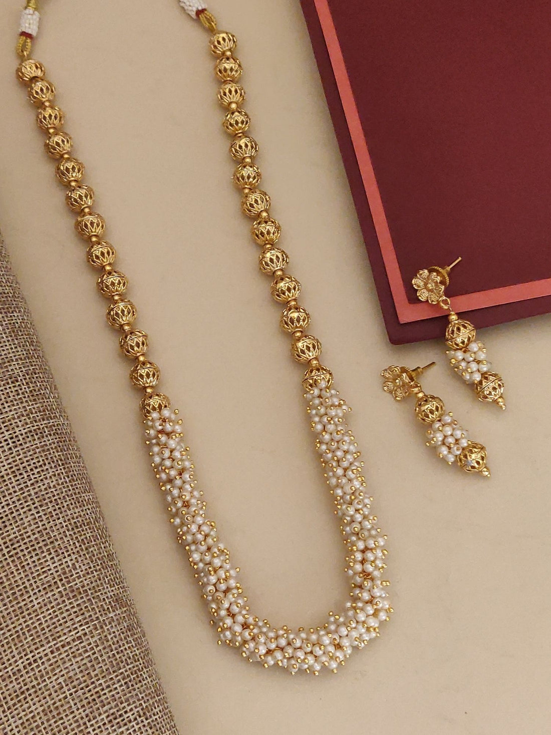 Elegant Gold Plated Beads Necklace Set with matching earrings, perfect for special occasions