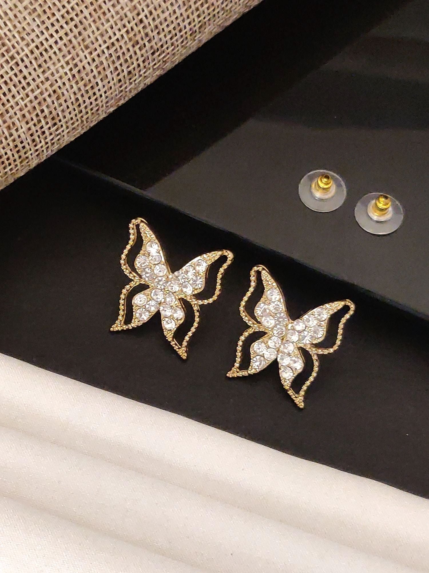 Gold plated Butterfly Earring with Sparkling Crystal Details for Elegant Style
