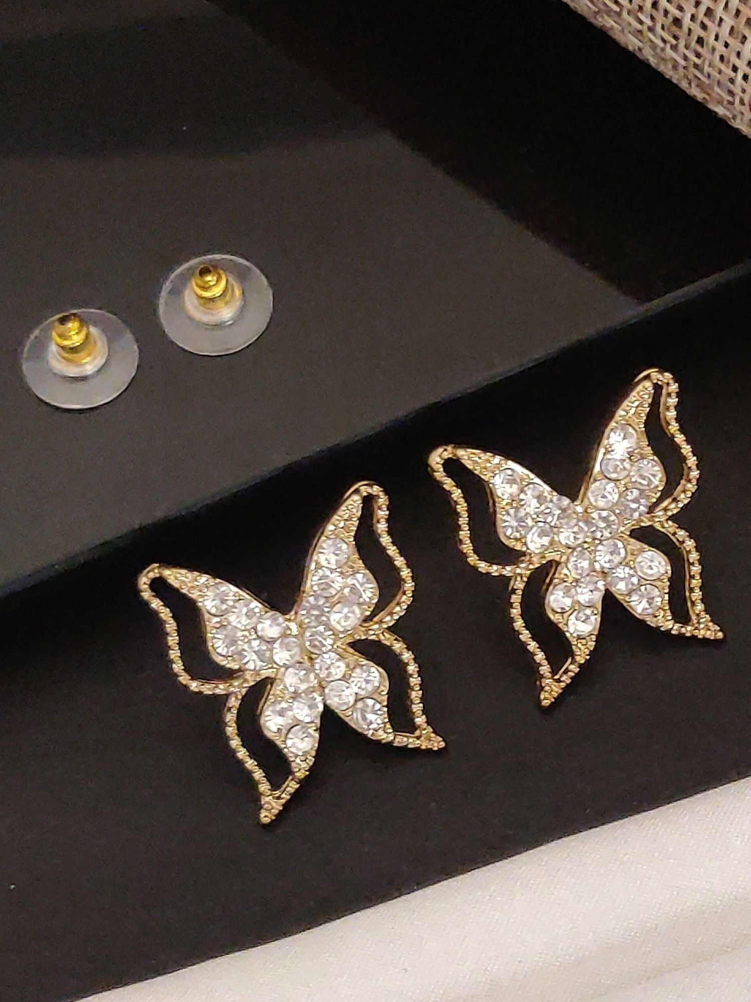 Gold plated Butterfly Earring with sparkling rhinestones for a stylish look