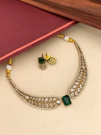 Thumbnail for Elegant gold plated choker necklace set with emerald stone and intricate designs for special occasions