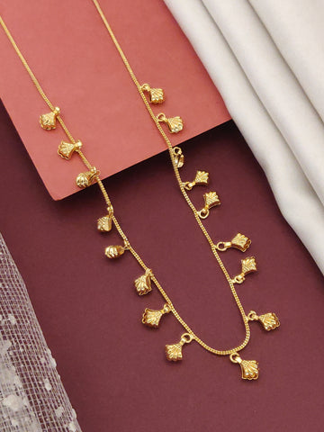 Gold plated daily wear chain with delicate leaf-shaped pendants for versatile styling