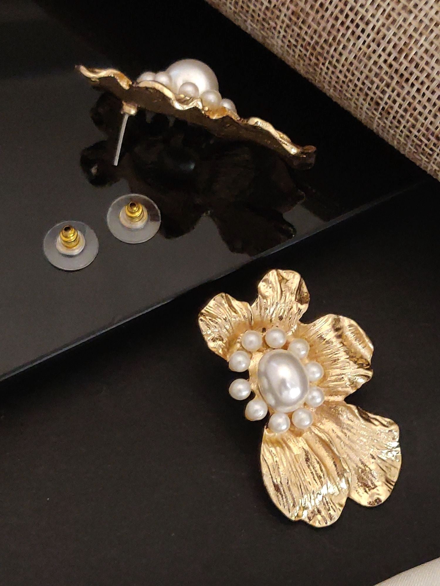 Gold Plated Flower Earring designed with a pearl and delicate floral details for elegant style