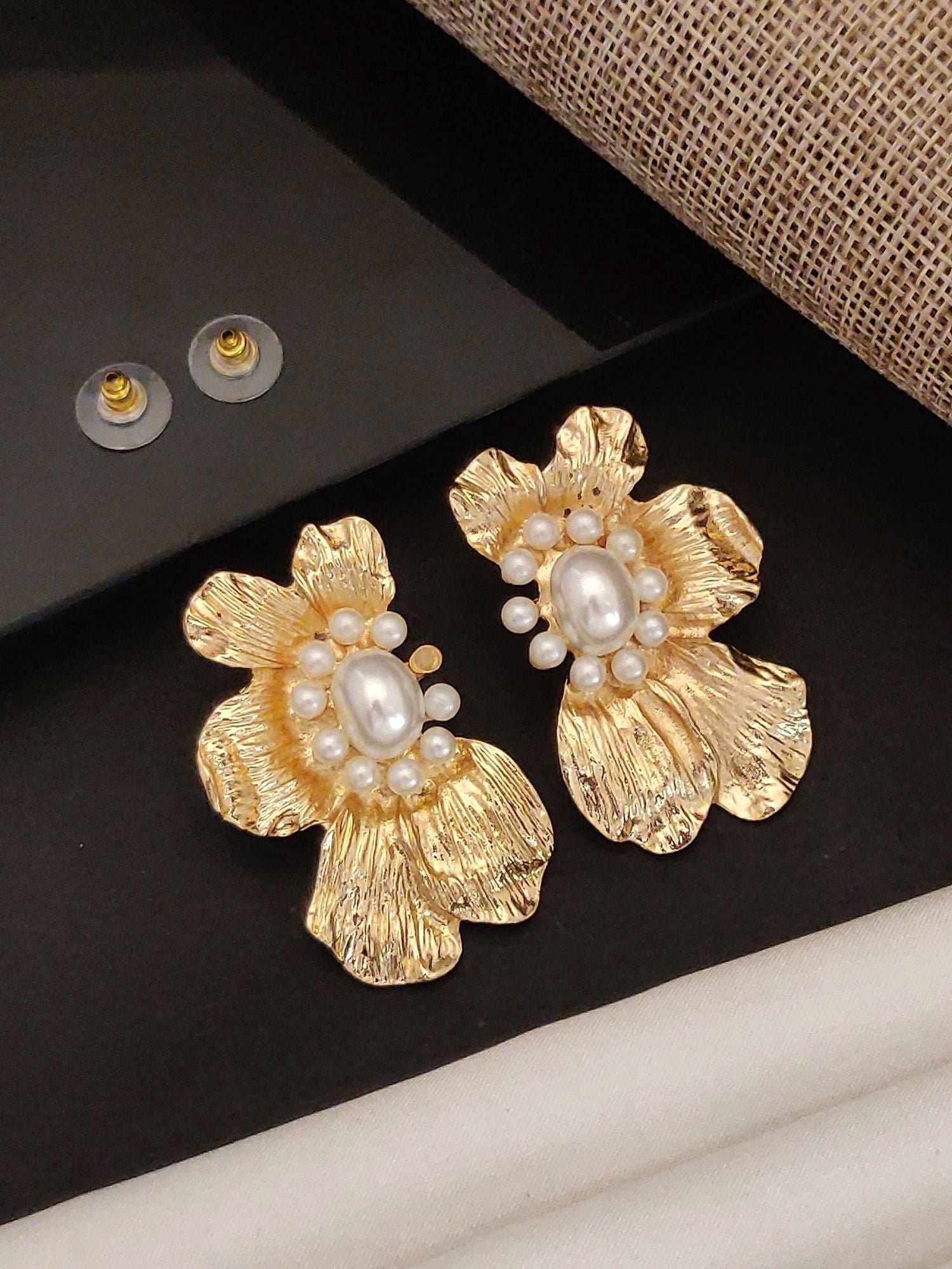 Gold Plated Flower Earring with Pearls and Elegant Floral Design by Abdesignsjewellery