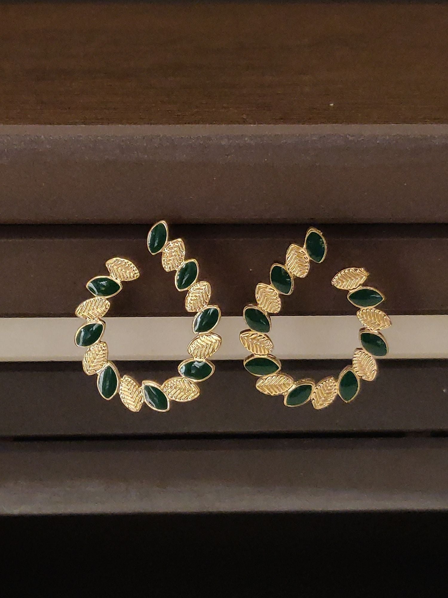 Mini Drop Green Studs Earring with Leaf Design for Elegant Style